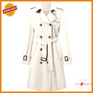 Classic Trench Coat Double Breasted Waterproof Windbreaker Jacket Belted Elegant